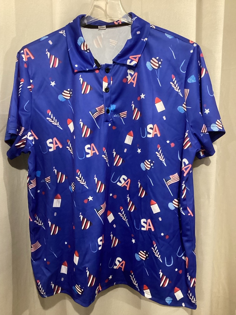 USA Print Short-Sleeve Polo Shirt - Blue